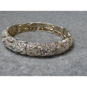 Vintage Silver-Tone Rhinestone Bangle Bracelet Elegant Jewelry